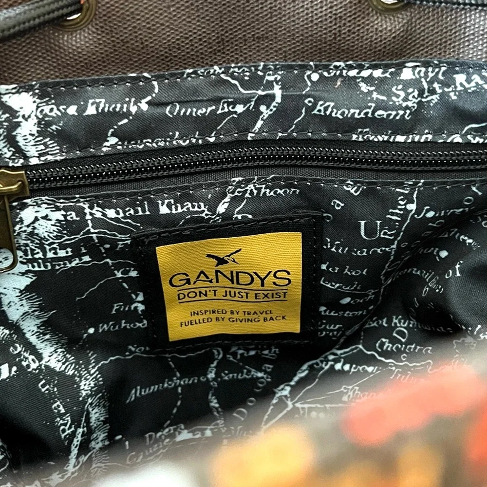 NWT Gandy's Brown Woven Boho Canvas Mini Backpack Knapsack Travel Bag Eco Rare